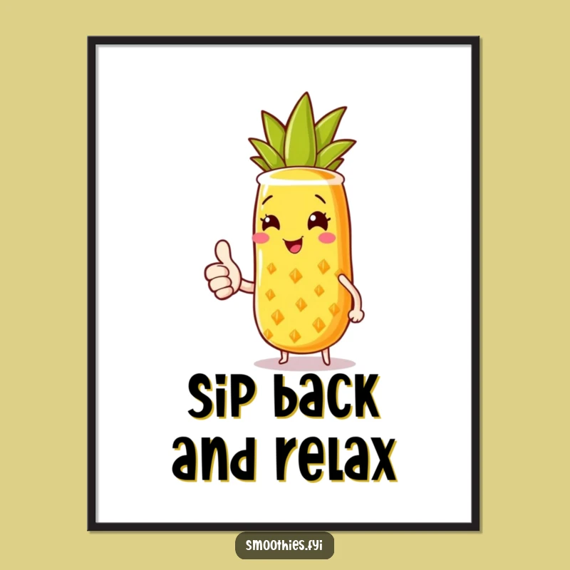 Free Printable Wall Art: Pineapple Smoothie Positivity Downloadable Art for Kitchen
