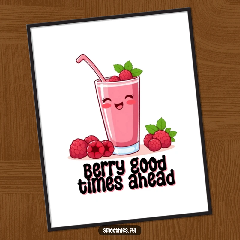 Funny Free Printable Wall Art: A contented raspberry smoothie raising a glass with satisfaction, perfect for humorous downloadable art.