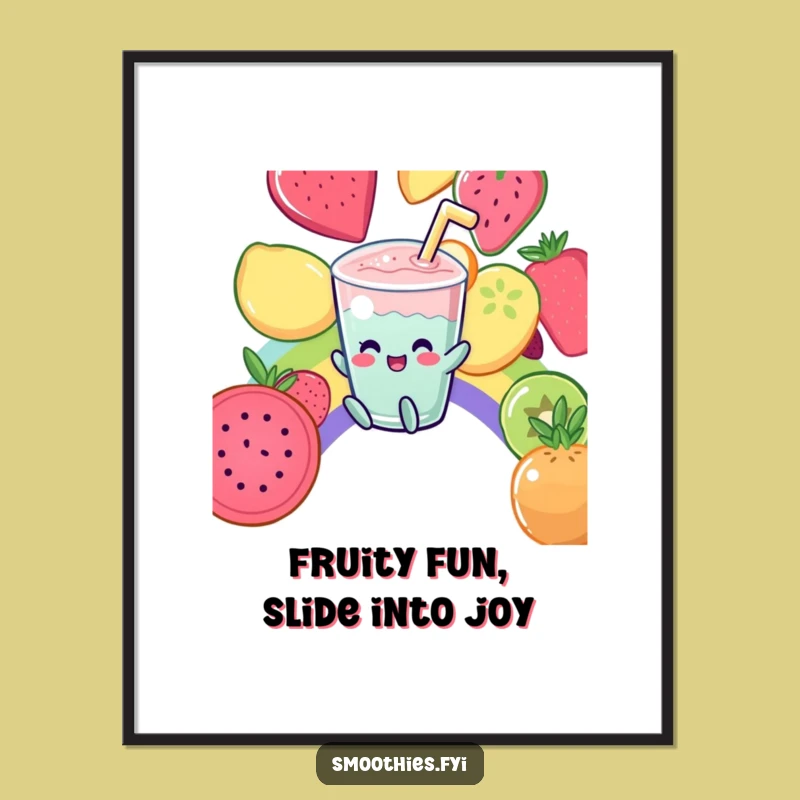 Funny Free Printable Kawaii Smoothie Art Rainbow Fruit Downloadable Decor