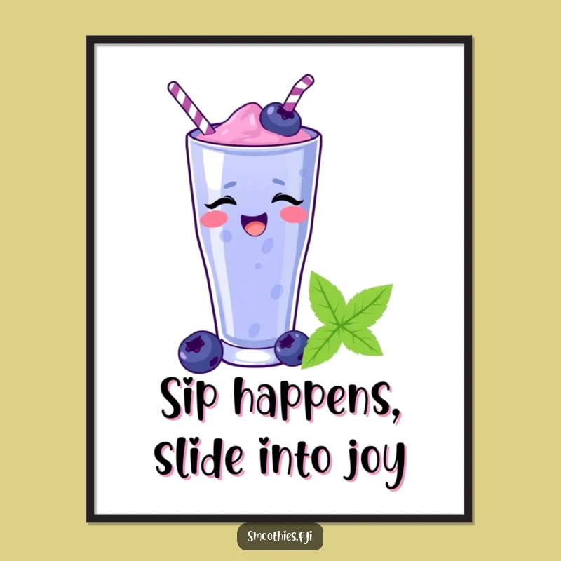 Funny Free Printable Wall Art: Blueberry Smoothie Slide Giggle - DIY Downloadable Decor