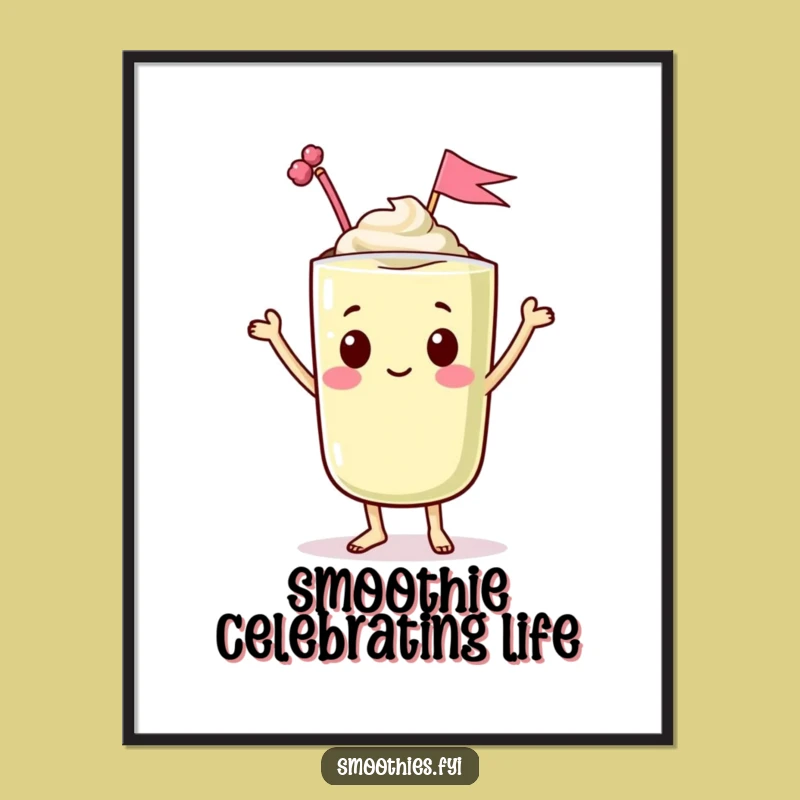 Funny Free Printable Wall Art: Dancing Kawaii Smoothie Hilarious Downloadable Home Decor