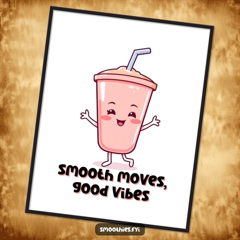 Funny Free Printable Wall Art: A cheerful smoothie cup with a straw joyfully dances, bringing a splash of fun.
