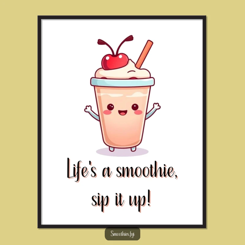 Free Printable Wall Art: Kawaii Smoothie Cherry Bounce Funny Downloadable Art