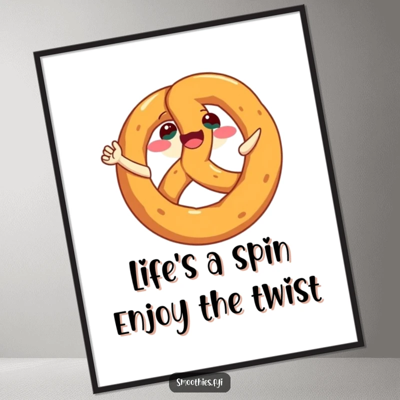 Funny Free Printable Wall Art: A smiling pretzel in mid-spin, radiating happiness and fun.