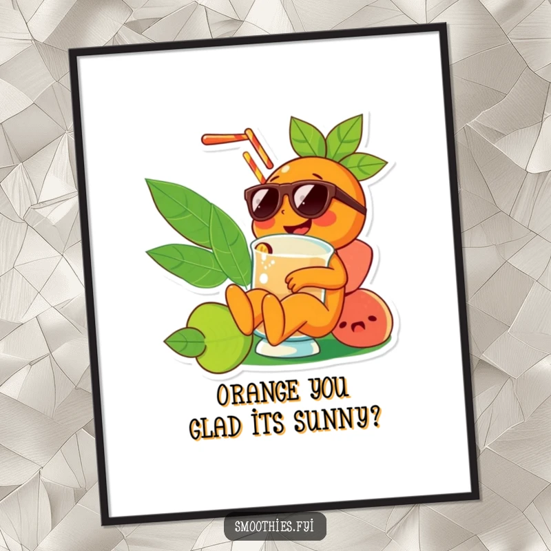 Funny Free Printable Wall Art: a cheerful orange character in sunglasses lounges in a smoothie, radiating cool, laid-back vibes.