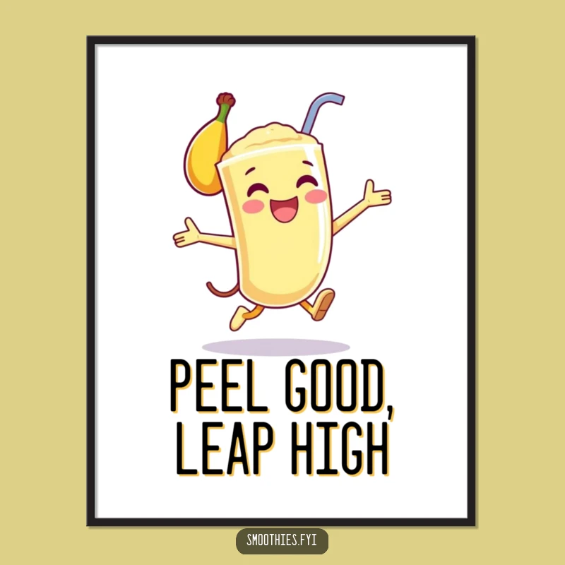 Funny Free Printable Wall Art: Banana Smoothie Leap, Energetic Downloadable Decor
