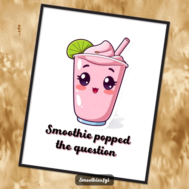 Funny Free Printable Wall Art: Surprised Kawaii smoothie character with wide eyes, popping out of a cup, a humorous piece of downloadable art.