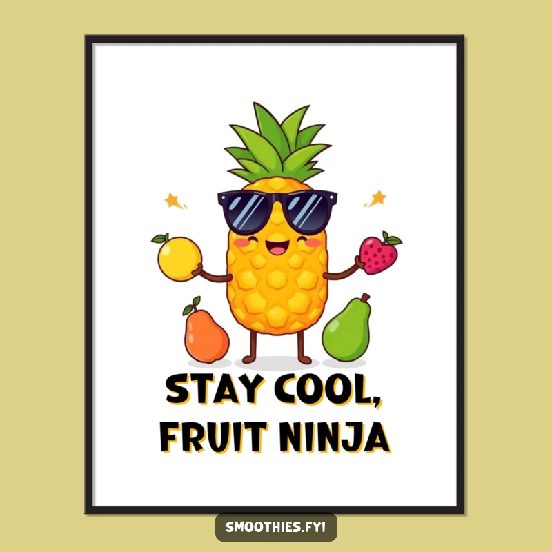 Free Printable Pineapple Wall Art: Funny Juggling Fruit Poster, Downloadable Decor