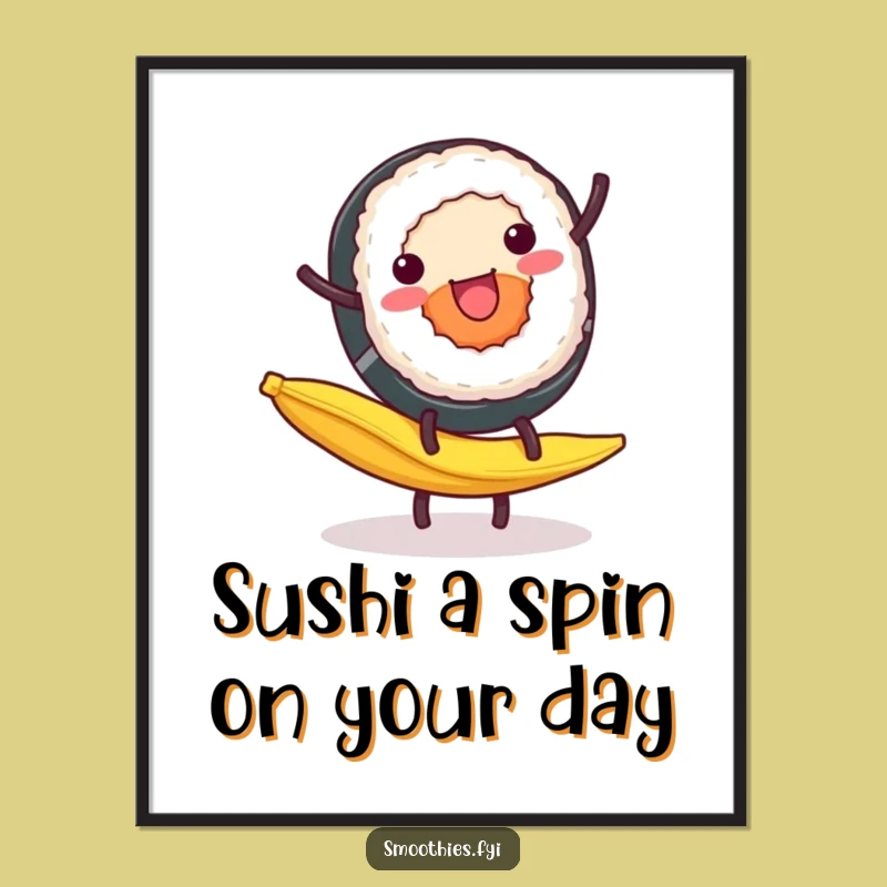 Free Printable Funny Wall Art: Sushi Cartwheel Action, Dynamic Downloadable Art Decor