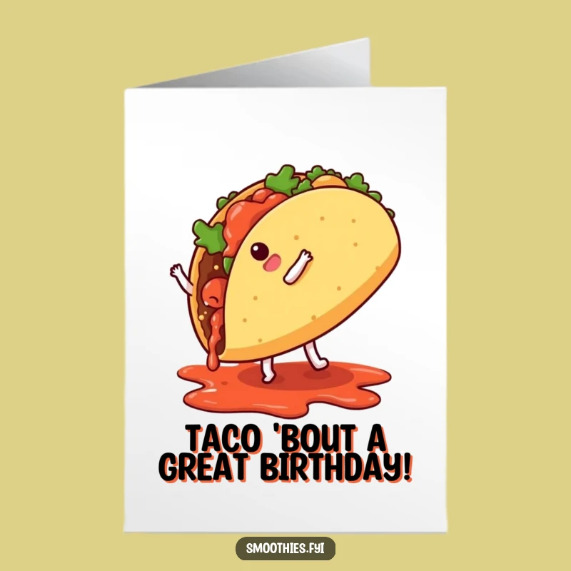 Free Printable Birthday Card: Cartwheeling Taco, Funny Downloadable Gift for Fiesta Fun!
