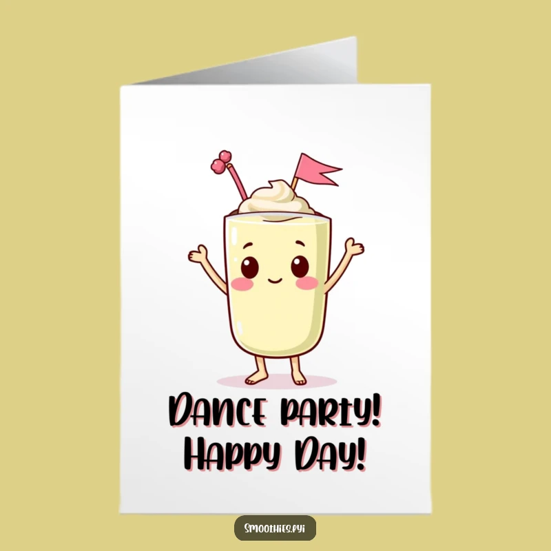 Free Printable Birthday Card: Dancing Kawaii Smoothie Funny Downloadable Gift