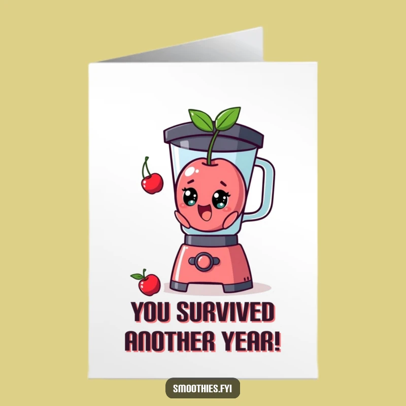 Free Printable Birthday Card: Surprised Cherry Blender Fun Downloadable Gift
