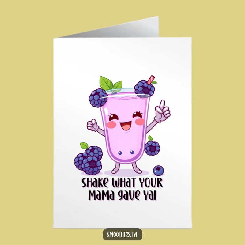 Free Printable Blueberry Smoothie Dance Birthday Card: Funny Downloadable Celebration
