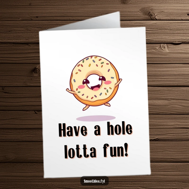 Funny Free Printable Birthday Card featuring a giggling donut with sprinkles jumping playfully.