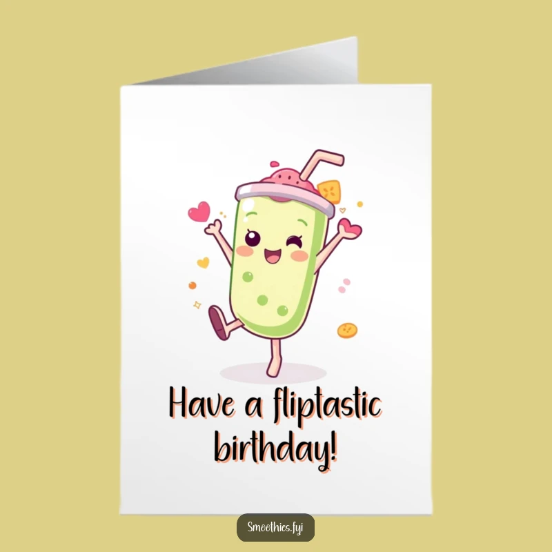 Free Printable Kawaii Smoothie Birthday Card: Funny Cartwheel Downloadable Gift