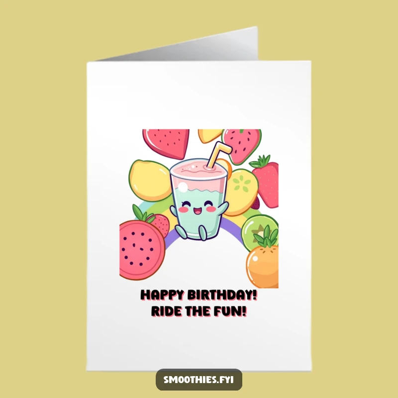 Free Printable Kawaii Smoothie Birthday Card Rainbow Fun Funny Gift