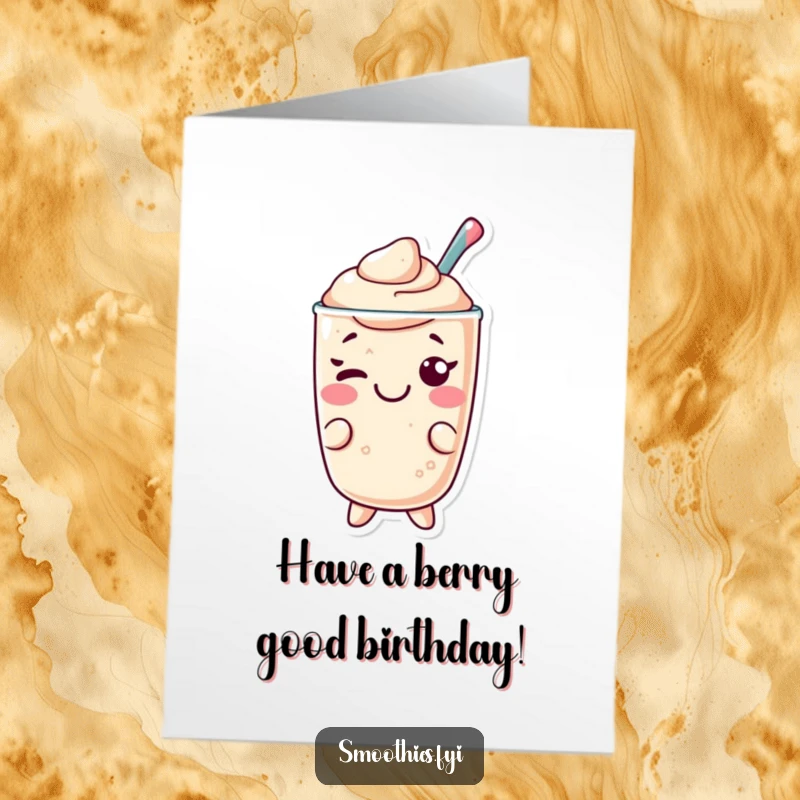 Funny Free Printable Birthday Card: Cute Kawaii smoothie character winks playfully, adding a fun surprise.