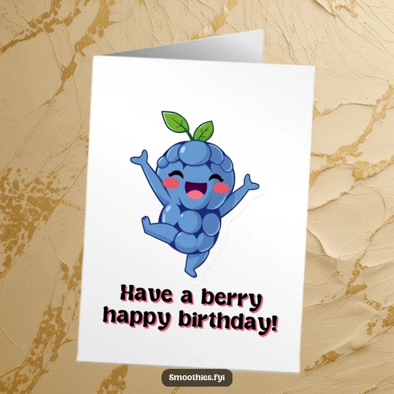 Funny Free Printable Birthday Card: A delighted blueberry is joyfully upside down in a perfect handstand.