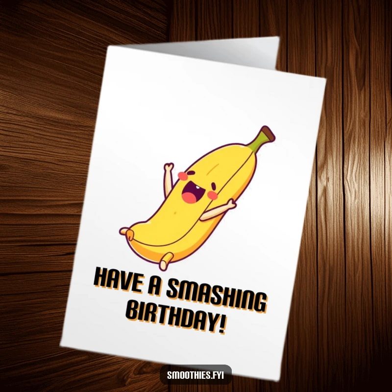 Funny Free Printable Birthday Card: Thrilled banana executing a perfect somersault, celebrating a birthday with acrobatic fun