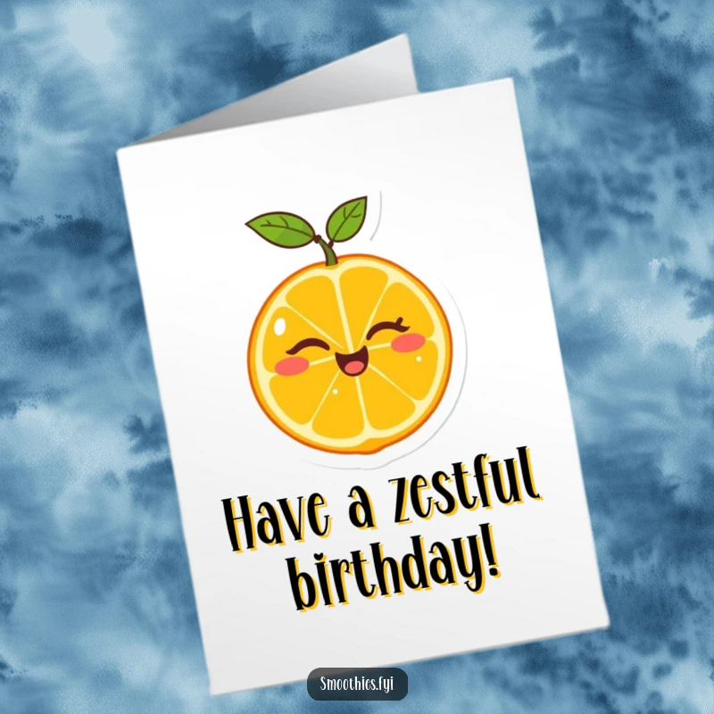 Funny Free Printable Birthday Card featuring a cheerful tangerine winking as it splits itself in half, a humorous greeting.