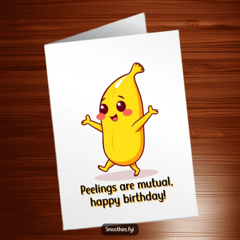 Funny Free Printable Birthday Card: A bright yellow banana character dances playfully, bringing energetic birthday cheer.