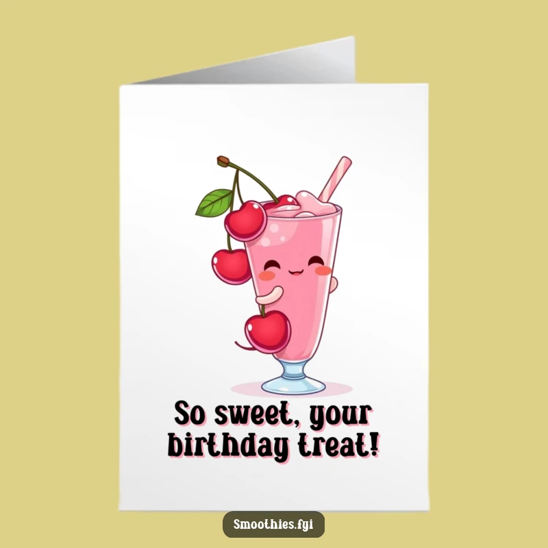 Free Printable Birthday Card: Shy Cherry Smoothie - Sweet Downloadable Gift