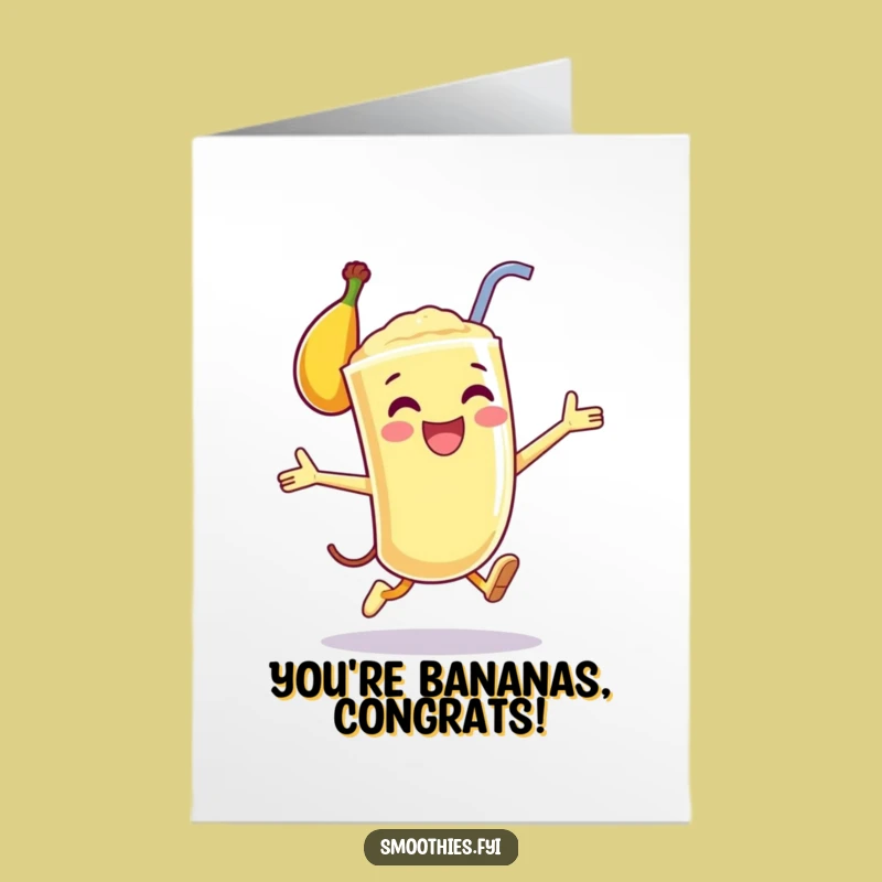 Congrats Free Printable Card: Banana Smoothie Leap of Joy, Downloadable Success Gift