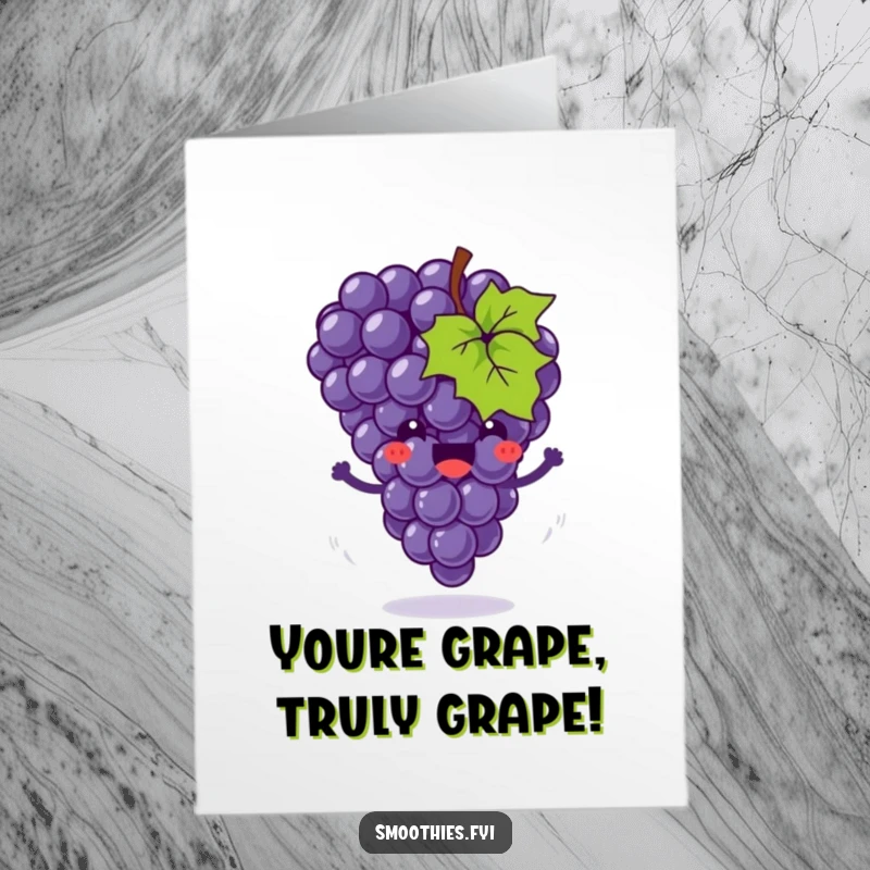 Funny Free Printable Congratulations Card: a joyful grape cluster bounces with motion swirls, celebrating success with humor.