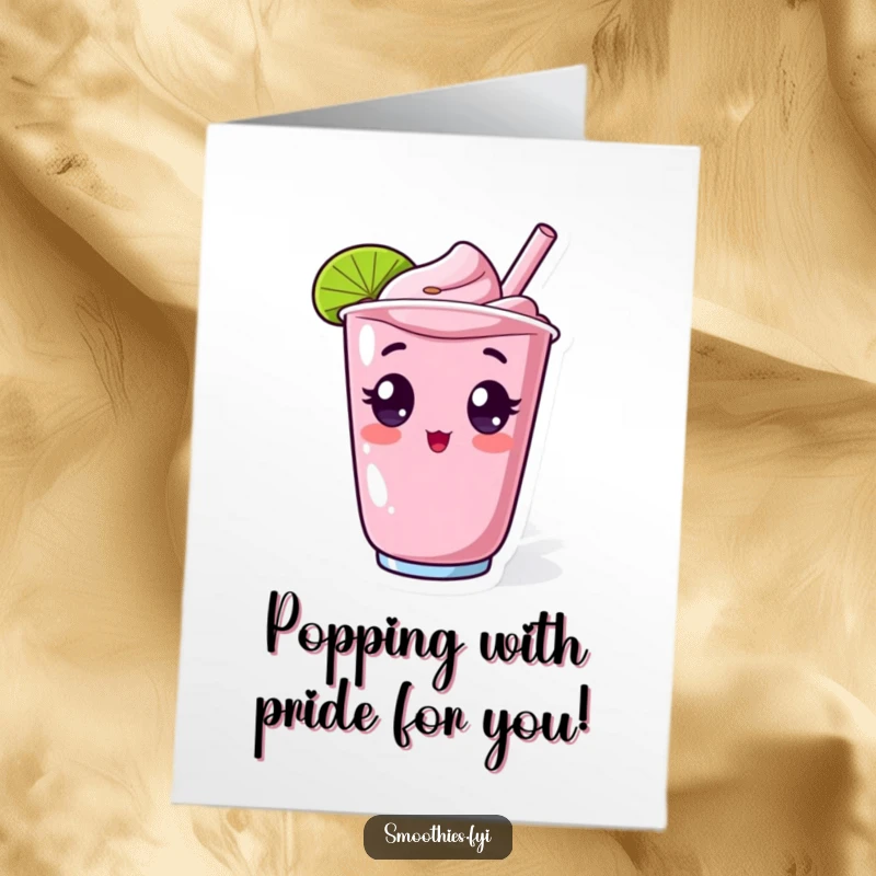 Funny Free Printable Congratulations Card: Surprised Kawaii smoothie character with wide eyes, popping out of a cup, a humorous congratulations.