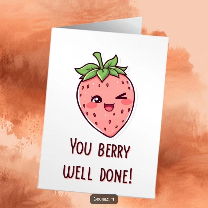 Funny Free Printable Congratulations Card: A cheerful strawberry character gives a mischievous wink, celebrating success with humor.