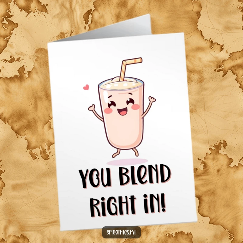 Free Printable Congratulations Card: Happy Kawaii smoothie character dancing with a straw, celebrating an achievement.