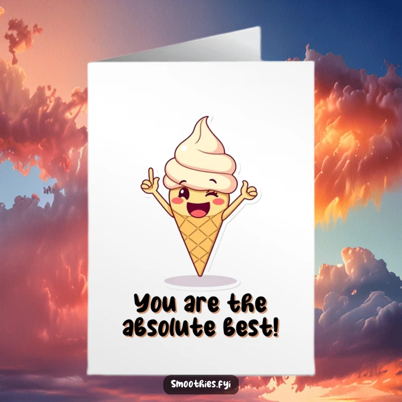 Funny Free Printable Congratulations Card: Happy ice cream cone doing a victory dance, celebrating success with pure joy, DIY gift.