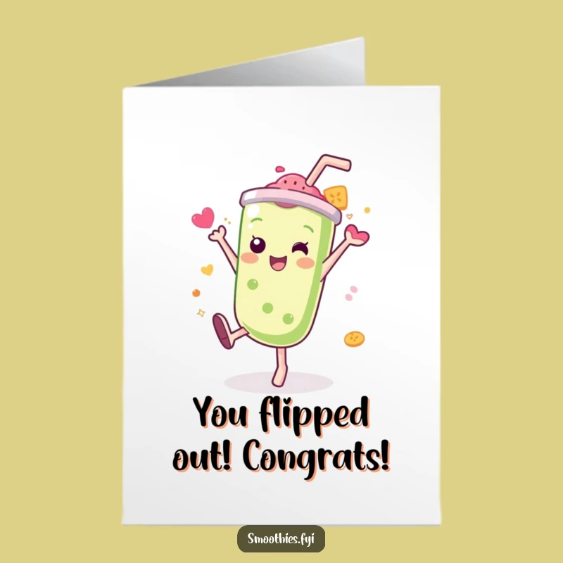 Free Printable Kawaii Smoothie Congrats Card: Funny Cartwheel Downloadable Gift