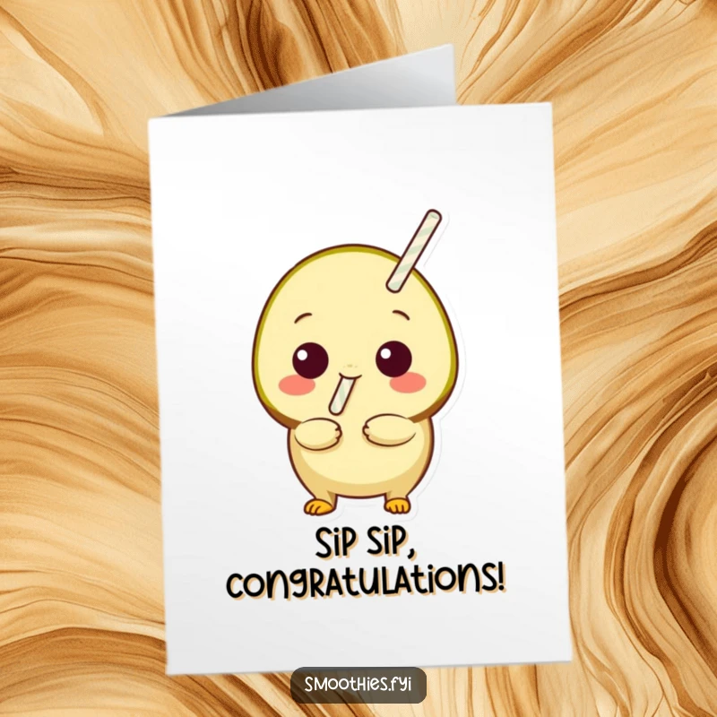 Funny Free Printable Congratulations Card showing a playful kiwi with a straw, eager to sip and celebrate their success.