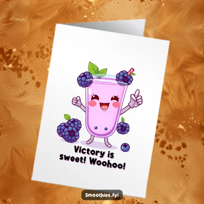 Funny Free Printable Blueberry Smoothie Card: A playful smoothie doing a silly, energetic victory dance to congratulate someone.