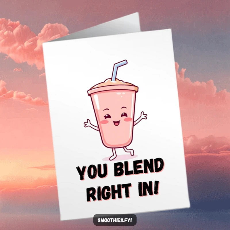 Funny Free Printable Congrats Card: A smiling smoothie cup does a joyful dance with its straw, celebrating achievements.