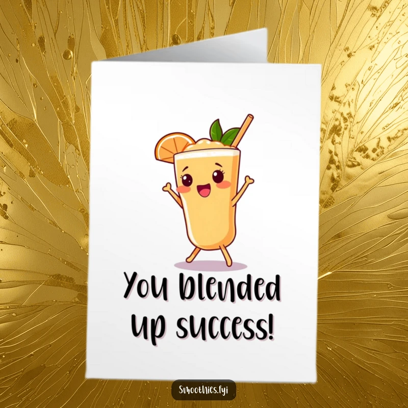 Funny Free Printable Congrats Card: A beaming grapefruit smoothie doing a joyful shimmy, ideal for a downloadable celebration gift.