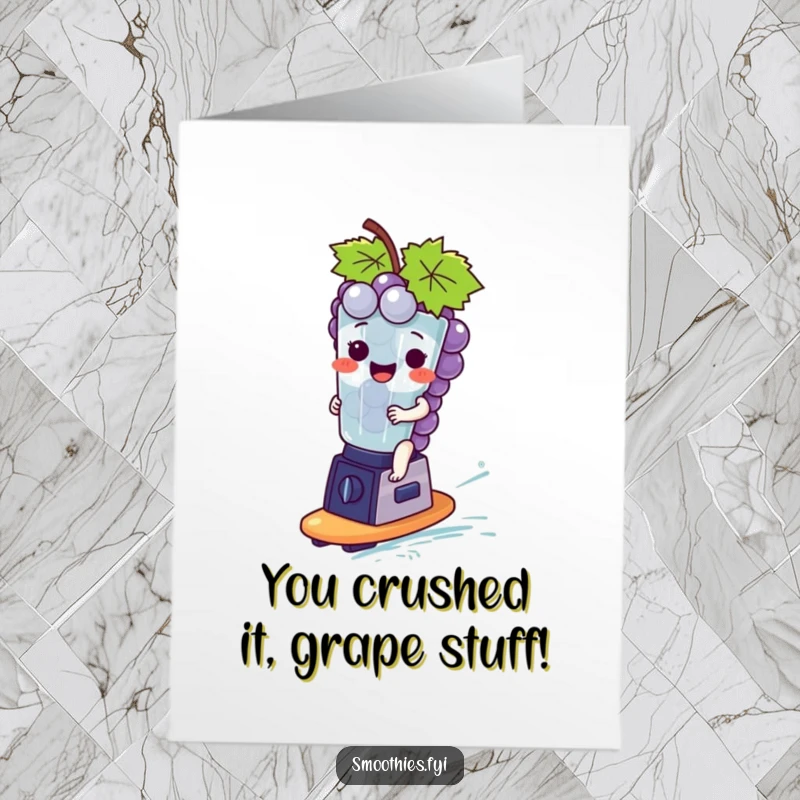 Funny Free Printable Congratulations Card: A giggling bunch of grapes surfs a mini blender with glee.