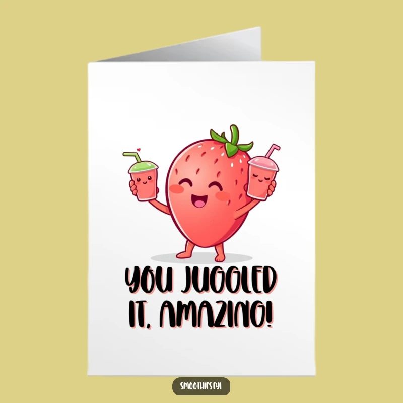 Free Printable Congrats Card: Strawberry Juggler, Skillful Cheers, Downloadable Gift