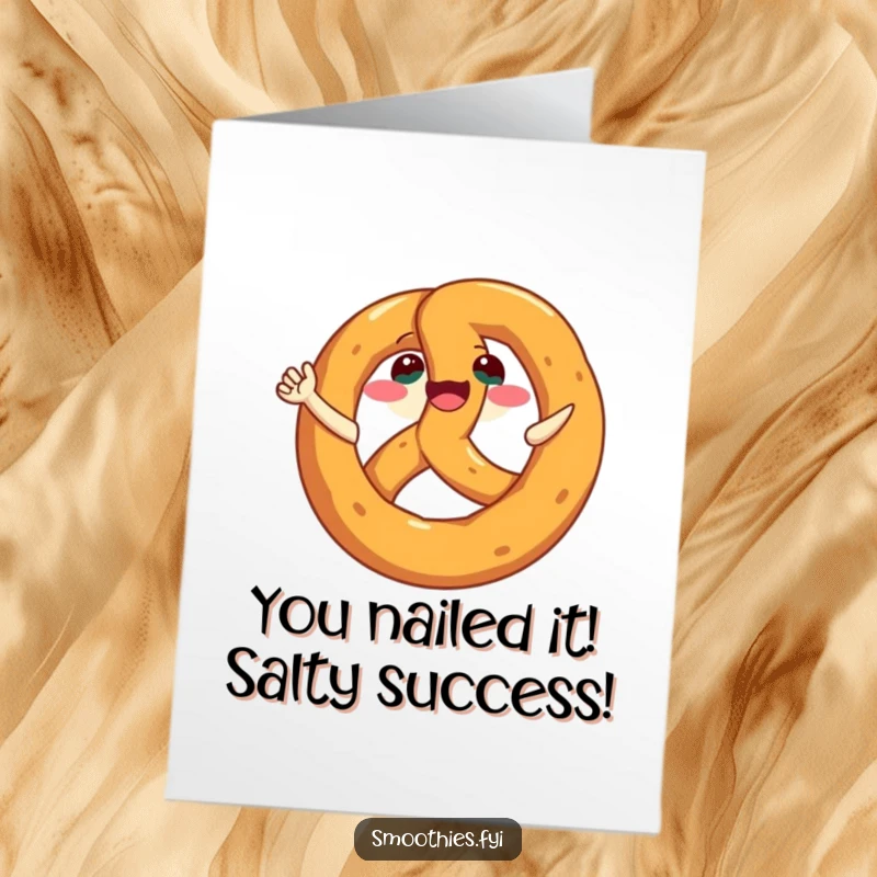 Free Printable Congratulations Card showing a happy pretzel doing a joyful celebratory spin.