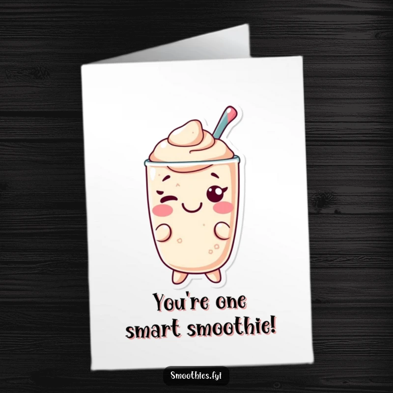 Funny Free Printable Congratulations Card: Cheerful Kawaii smoothie character gives a mischievous wink, celebrating success.