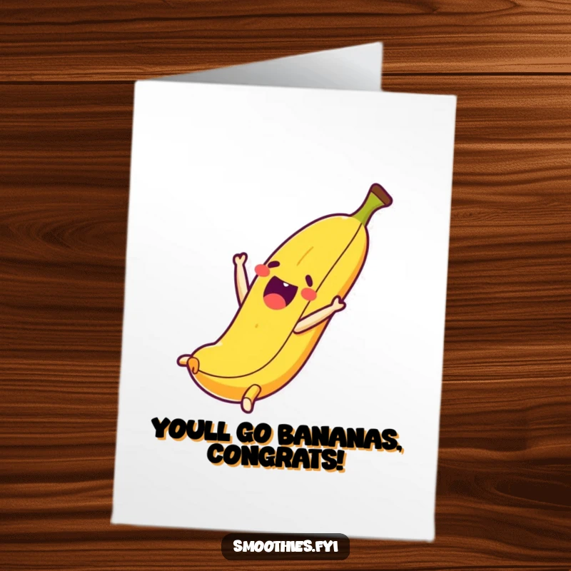 Funny Free Printable Congrats Card: A thrilled banana performing a somersault, celebrating achievements with playful energy
