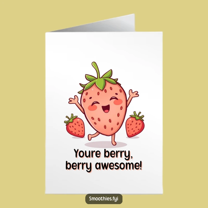 Free Printable Congrats Card: Silly Dancing Strawberry, Humorous Downloadable Message