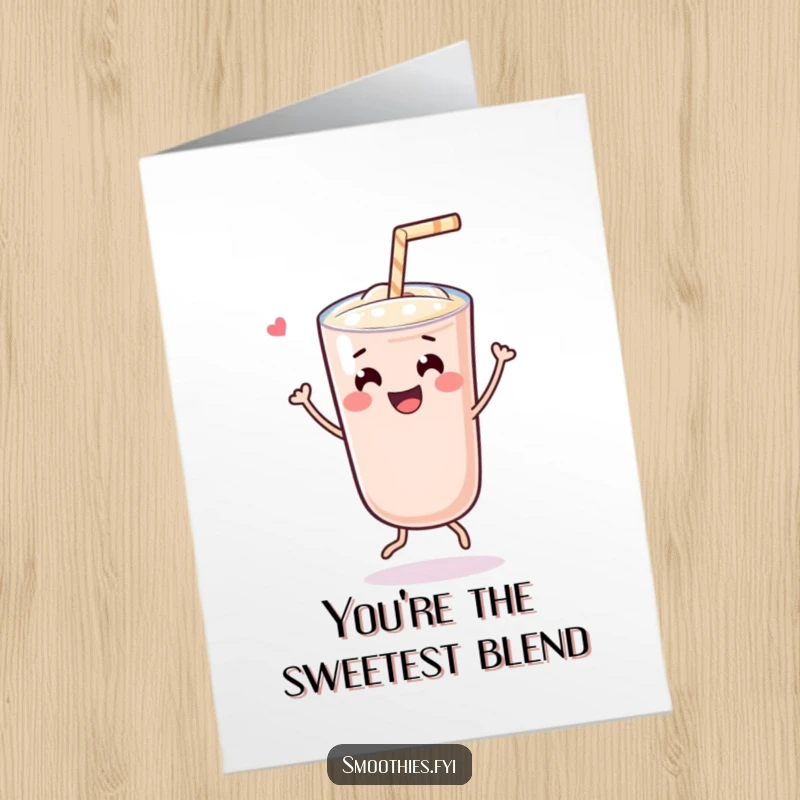 Funny Free Printable Thank You Card: Cheerful Kawaii smoothie character doing a joyful dance with a straw, saying thanks.