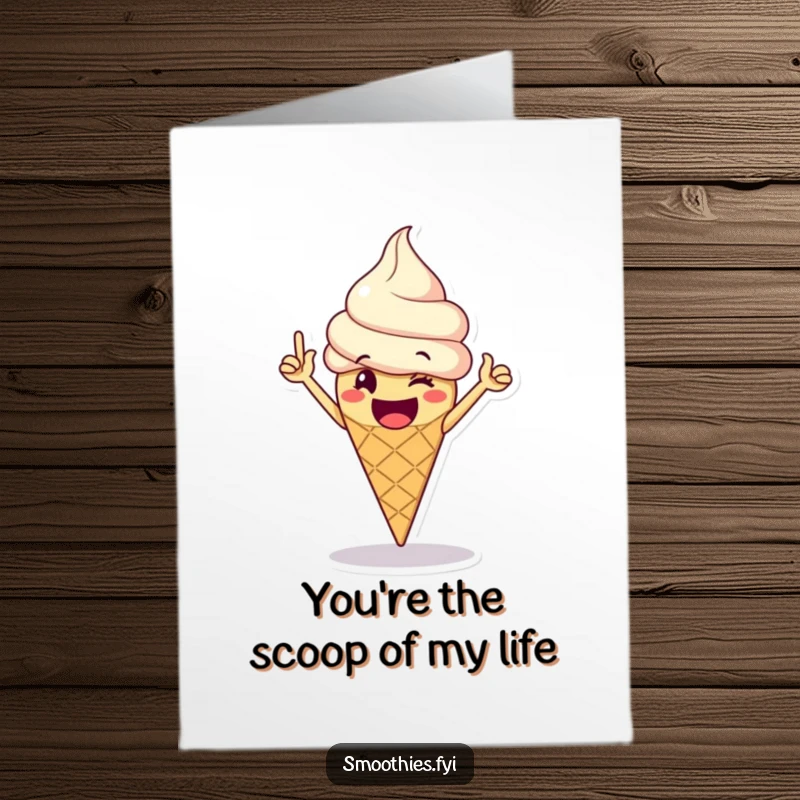 Funny Free Printable Thank You Card: Happy ice cream cone doing a victory dance, expressing thanks with pure happiness, DIY art.