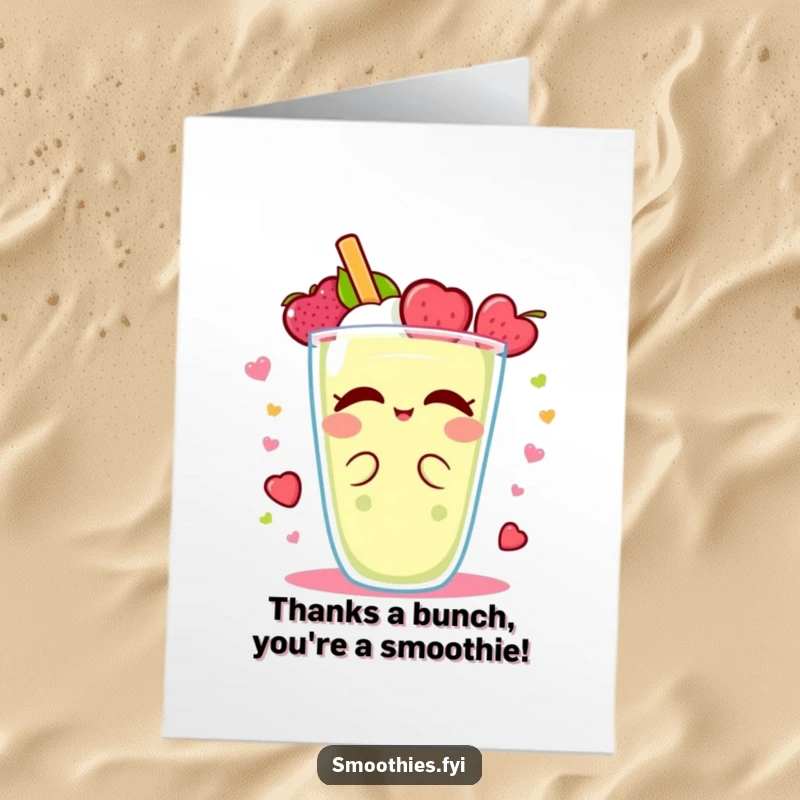 Funny Free Printable Thank You Card: Adorable Kawaii smoothie character enjoys a spin, perfect for expressing thanks.