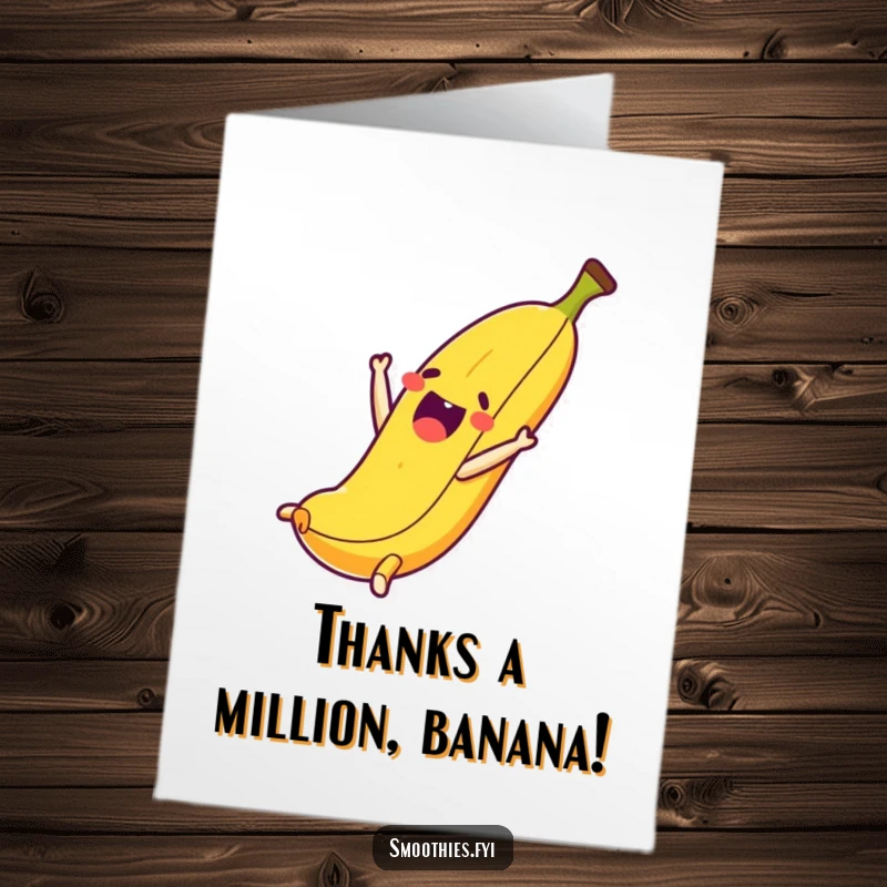 Funny Free Printable Thank You Card: Excited banana doing a somersault, delivering thanks with comedic flair