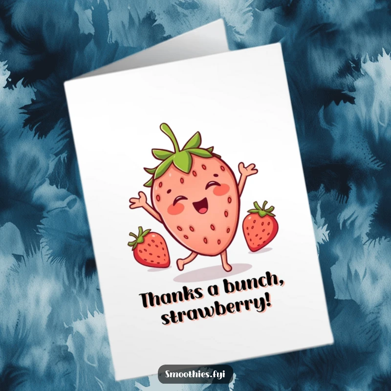 Funny Free Printable Thank You Card: Animated strawberry performing a hilarious dance, conveying thanks with humor