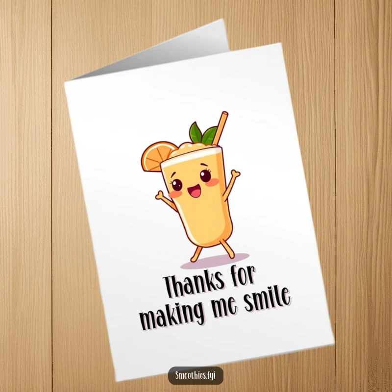 Funny Free Printable Thank You Card: A happy grapefruit smoothie doing a celebratory shimmy, great for a downloadable thank you gift.