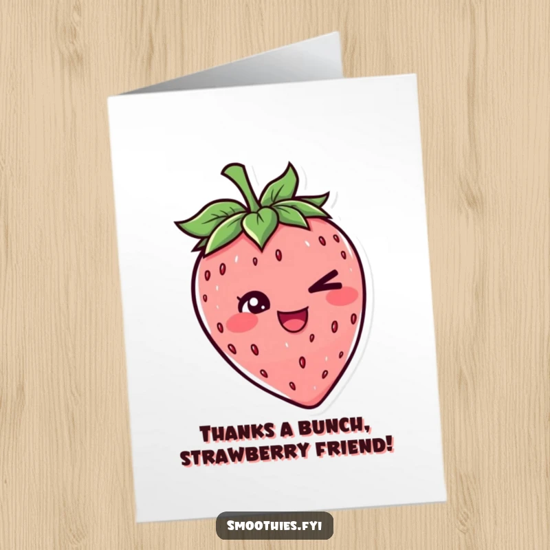 Funny Free Printable Thank You Card: A cheerful strawberry character with a mischievous wink, perfect for a humorous thank you.